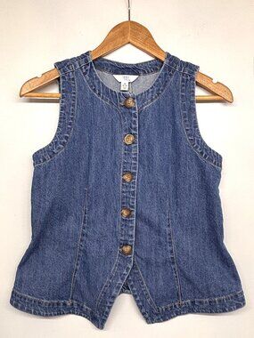 Women's Denim Time and Tru Button Up Denim Vest Pleated Size Medium (8-10)